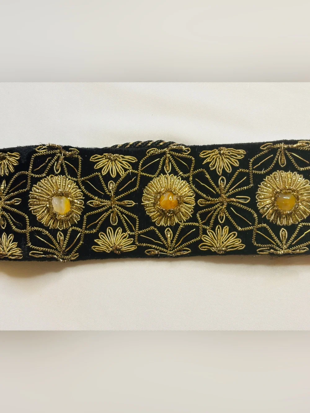 Rare VTG 70s Velvet Zardozi Cinch Belt ✨ Agate Stones & Gold Embroidery
